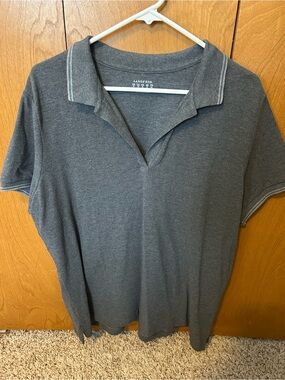 Lands' End Women Short Sleeve Polo Shirt — Charcoal Gray
